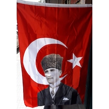 Bayrak Türk Bayrağı Atatürk'lü 100CM X 150CM Saten Kumaş+ 4 Mt