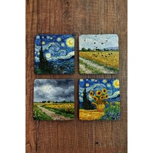 Doğal Taş Bardak Altlığı - Van Gogh Aı Eserleri Baskılı 10x10cm Yapay Zeka Stone Coasters 481 Çok Renkli