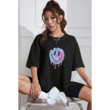 Unisex Smile Baskılı Tasarım Tshirt Siyah