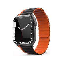 Movenchy Apple Watch 42mm Mo-wb1 Çift Renk Mıknatıslı Silikon Kordon - Siyah-turuncu Açık Mor