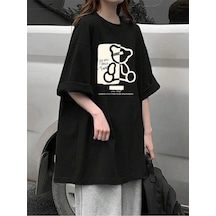 Adrift Karikatür Ve Grafik Tasarım Oversize T-shirt Cartoon/letter Serisi Kod584 Siyah