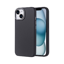 Goocamp Apple iPhone Uyumlu 14 Kılıf Magsafe Şarj Özellikli Karbon Fiber Görünümlü Troy Kapak-siy Siyah