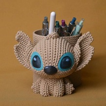3d Baskı Knitted Kalemlik - Sevimli Karakterli Masaüstü Kalem Organizeri-bej Diğer