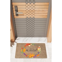 Rugmood Modern Dijtal Baskı Sonbahar Yapraklı Welcome Dış Kapı Önü Paspası Çok Renkli