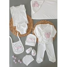 Ponpon Baby Petite Ponponbaby Yenidoğan Miki Nakışlı Hastane Cıkışı Seti 10 U Beyaz - Pembe