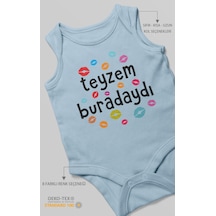 Teyzem Buradaydı Baskılı Bebek Zıbını Çıtçıtlı Body %100 Pamuk Sıfır Kol Bebe Mavisi