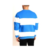 Parçalı Bisiklet Yaka Baskılı Sweatshirt - Mavi renkli Çok Renkli Parçalı Bisiklet Yaka Baskılı Sweatshirt - Mavi renkli Çok Renkli