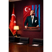 Kırılmaz Cam Tablo 5mm Kalın - Ev İşyeri Duvar Dekorasyonu Atatürk Bordo Mavi Takım - Mustafa Kemal Portre Şık Klasik Salon Yatak Odası Temperli Uv Baskılı Hediyelik