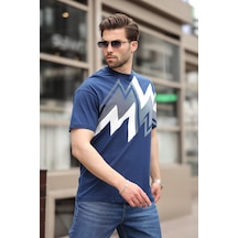 Madmext Lacivert Baskılı %100 Pamuk Erkek T-shirt E7111 Lacivert