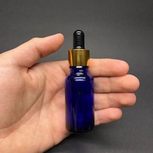 20ml Mavi Cam Damlalıklı Şişe , Gold Metal Kapak , 20 Cc Mavi Cam
