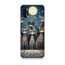 İnfinix Hot 9 Uyumlu Ay Altında Kedi Ailesi Desenli Silikon Kılıf Çok Renkli