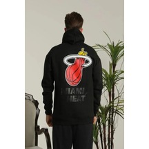 Etiler Collection Erkek Sırt Baskılı Oversize Üç İplik Kapüşonlu Sweatshirt - Siyah