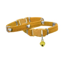 Kadife Kedi Boyun Tasması Kalpli 20-32 Cm Sarı