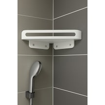 Üçgen Banyo Rafı Duvar Tipi Beyaz 4 Adet Vida Dübel Dahil Paslanmaz Çelik