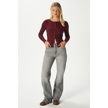 Ritnice Young Cool Düğmeli Uzun Kollu Bordo Bluz Bordo