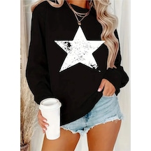 Medinenur Yıldız Baskılı Sweatshirt Siyah
