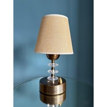 Fey Abajur Pilli Kablosuz Masa Lambası 25 Cm, El Yapımı Eskitme Metal Ayaklı Kumaş Başlıklı Abajur, Başucu Lambası, Komodin Lambası, Dekoratif Gece Lambası, Beyaz/sarı Işık .