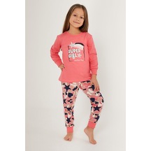Rolypoly Super Girl Find Your Magic Pembe Kız Çocuk Uzun Kol Pijama Takım Pembe