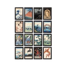 Katsushika Hokusai 16'lı Tablo Sticker Seti Laptop Defter Etiketi Çok Renkli