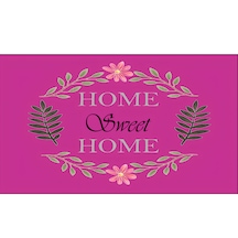 Home Sweet Home Pembe Kapı Önü Paspası Dijital Baskılı, Kaymaz Pvc Tabanlı, İnce Ve Şık Tasarımlı İç Dış Kapı Paspası Pembe - Ekru