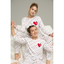 Siyah İnci Pamuklu Bisiklet Yaka Örme Pijama Takım25241125 Beyaz