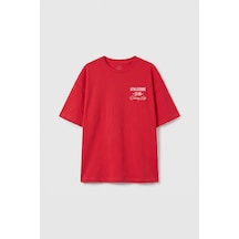Fiesta Oversize Kısa Kollu Baskılı Kız Çocuk T-shirt - 75175 Kırmızı