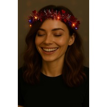 Kalp Püsküllü Gece Parıltısı 3 Modlu Led&amp 39 Li Işıklı Taç Kırmızı Renk - Zmff-716238 18