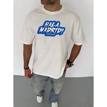 Modi Unisex Bisiklet Yaka Baskılı Oversize T-shirt - Beyaz - Mymg104358