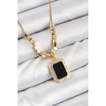 316l Çelik Zirkon Taşlı Siyah Baget Model Gold Renk Kadın Kolye - Özel Seri Bzsurn011131 altın