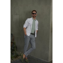 Erkek Gri Çizgili Chino Keten Karışımlı Pantolon Slim Fit Ncs Jeans 2252 Gri