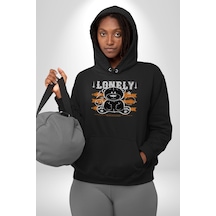 Yalnız Kadın Erkek Siyah Kapüşonlu Sweatshirt Hoodie Siyah