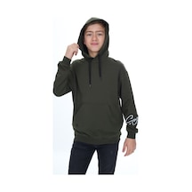 Toontoy Kids Toontoy Erkek Çocuk Oversize Kapüşonlu Cepli Düşük Omuz Baskılı Sweatshirt - 2 İplik Haki
