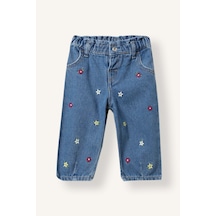 Defacto %100 Pamuk Çiçek Nakışlı Beli Lastikli Baggy Fit Jean Pantolon Kız Bebek I5295a526wnnm28 Mavi-nm28