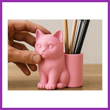 Bezos 3d Baskı Kedi Figürlü Kalemlik - Masaüstü Organizer - Pembe Bty
