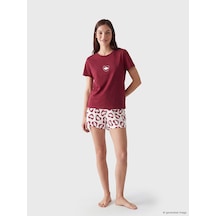 Lcw Young Ekru Bisiklet Yaka Baskılı Kadın Şortlu Pijama Takımı