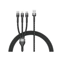 Zore Shira Serisi 3 In 1 Lightning,Micro,Type-C Usb Kablo 30Cm-Siyah