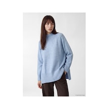 LC Waikiki Alıta Cıty Farkıyla Lcw Modest Mavi Triko Düz Oversize Kadın Tunik Mavi - 931130885 Mavi