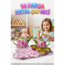 Metal Çiçek Desenli Çay Setim 14 Parça 4 Kişilik Fincanlı Metal Eğlenceli Oyuncak Evcilik Seti Metal Çiçek Desenli Çay Setim 14 Parça 4 Kişilik Fincanlı Metal Eğlenceli Oyuncak Evcilik Seti