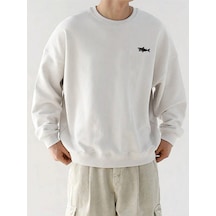 Shark Graphic Drop Shoulder Sweatshirt Beyaz Beyaz