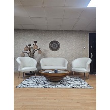 Zafir Teddy Takım Krom Kaplama Sivriltme Ayak Çay Seti Koltuk - Berjer , Balkon, Salon, Ofis Krem