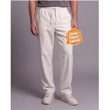 Butik İstanbul Erkek Rahat Kalıp Keten Pantolon Beyaz
