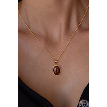 14 Ayar Altın Akik Kolye Sarı Altın