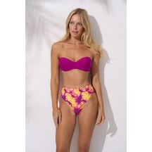 Pierre Cardin Yüksek Bel Straplez Bikini Takımı Lotus Ebruli Wave Dolgulu, Toparlayıcı, Plaj Şıklığı Çok Renkli