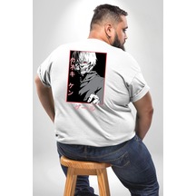 Angemiel Kaneki Ken Kuma Japon Anime Şeytan Büyük Beden Beyaz Tişört Kadın Erkek Ünisex Sırt Baskılı Beyaz