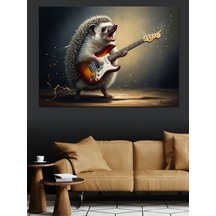 Ahşap Tablo Gitar Çalan Küçük Kirpi Karakteri Yiyecek Ve İçecek Tabloları