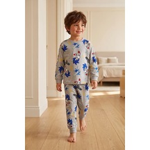 Zuzunga The Hedgehog Super Sonic Desenli %100 Pamuk Gri Renk Erkek Çocuk Pijama Takımı