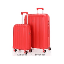 Mçs Bavul Büyük Ve Kabin 2li Set Kırılmaz Silikon Valiz V305 Kırmızı