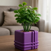 Bezos 3d Baskı Square Planter - Izgara Desenli Küp Saksı-mor Pro Standart