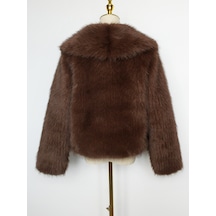 Kışlık Kadın Suni Kürk Mont Kahverengi