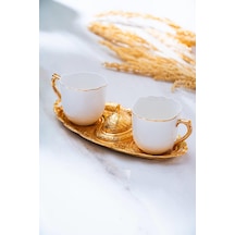 Acar Syt-012406/12 Ayla 2 Kişilik Tepsili Sunum Kahve Fincanı Takımı - 90 Ml Beyaz - Gold